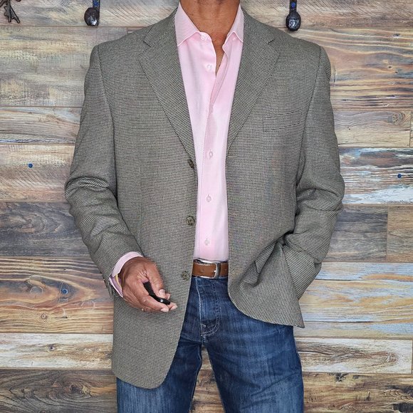 Joseph Abboud USA 100% Wool Brown Geometric Blazer Sport Jacket Size 40R - Picture 6 of 11